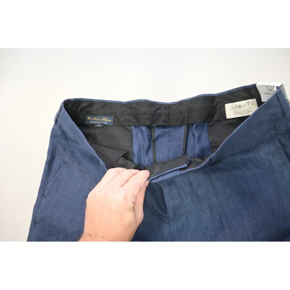 Brooks Brothers Dress Pants Men 40 Blue Solbiati Linen Madison Herringbone NEW